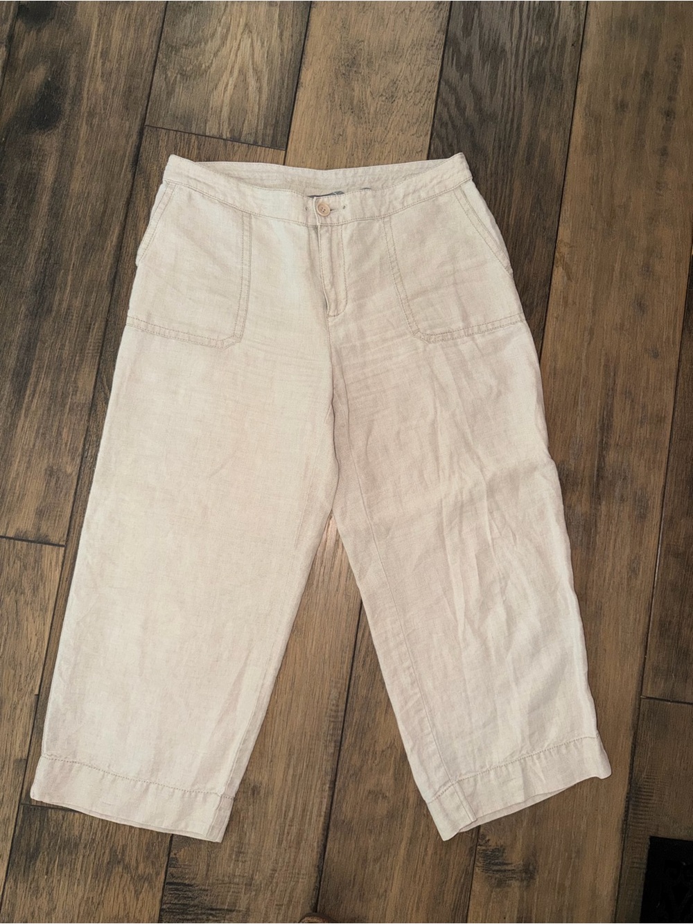 Cute Liz Claiborne Women's Light Cream 100% Linen Wide Leg Capris sz 10